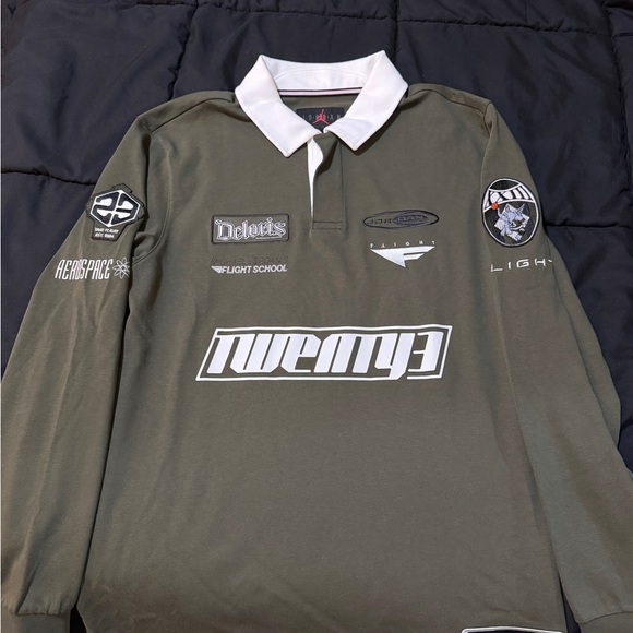 Jordan Olive Long Sleeve Shirt with White Accents